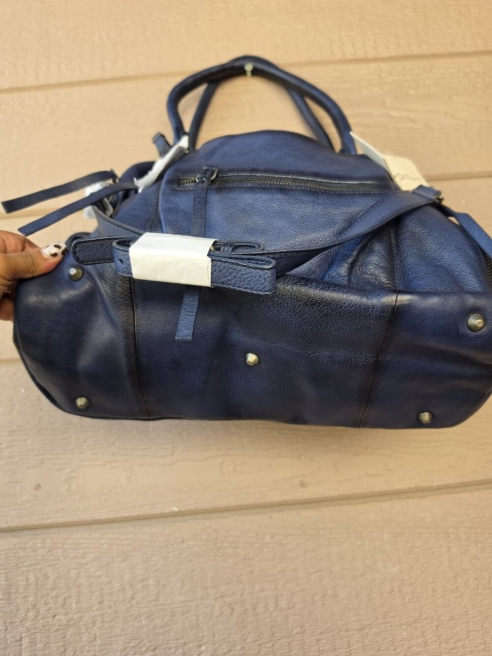 Free People Large Emerson Tote Dark Rinse Navy Leather Shoulder Crossbody Bag - Picture 7 of 8